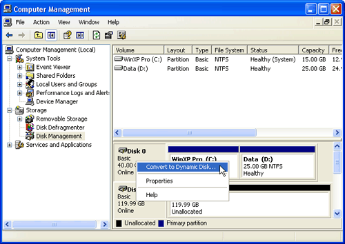 Windows XP Dynamic Disk: General Discussion and Management