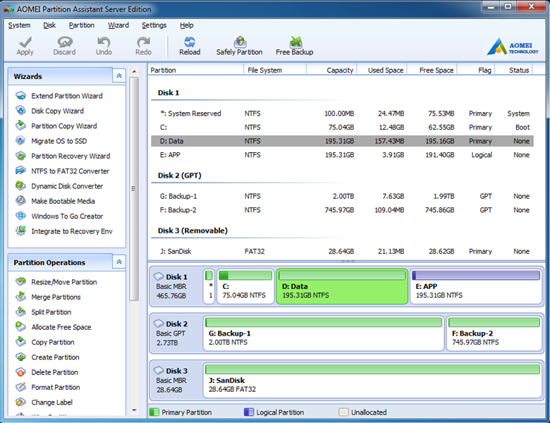 AOMEI Partition Assistant Server Edition screenshot