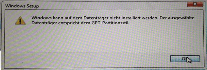 GPT/MBR: Windows kann auf Datenträger nicht installiert werden