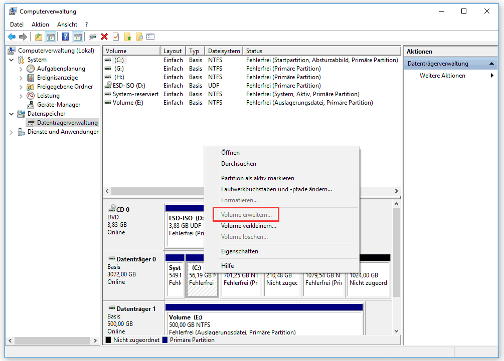 extend partition windows 10 greyed out