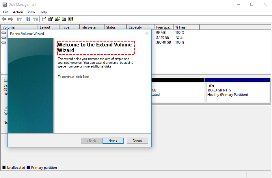 cannot extend c drive