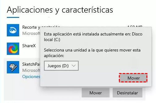 mover aplicación en windows