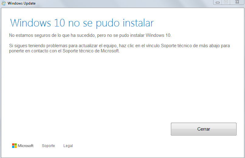no se puedo instalar windows 10