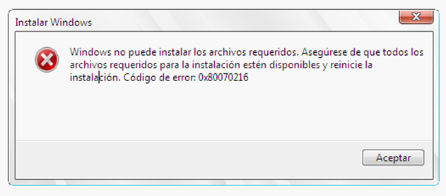 windows no puede instalar los archivos requeridos