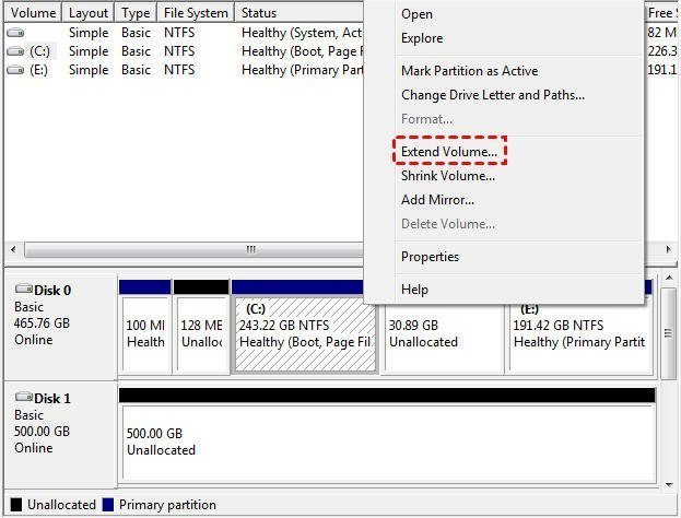 windows 7 extend primary partition