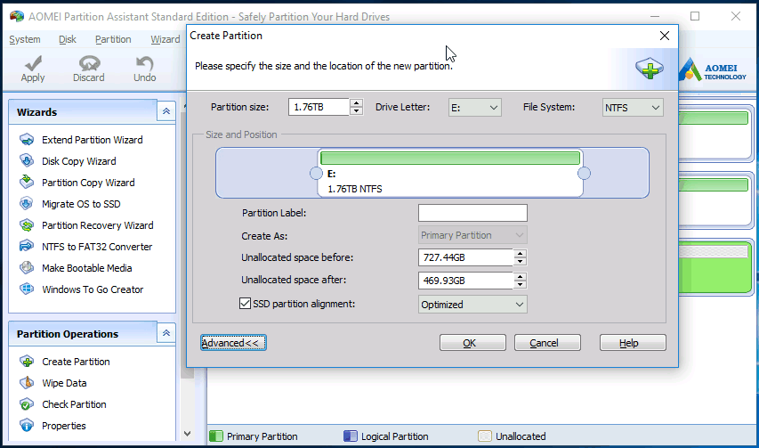 create partition external hard drive windows 10